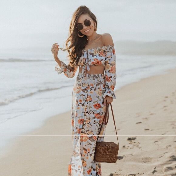 REVOLVE Majorelle Sangria Floral Maxi Skirt in Blue and Orange size large - Picture 9 of 11